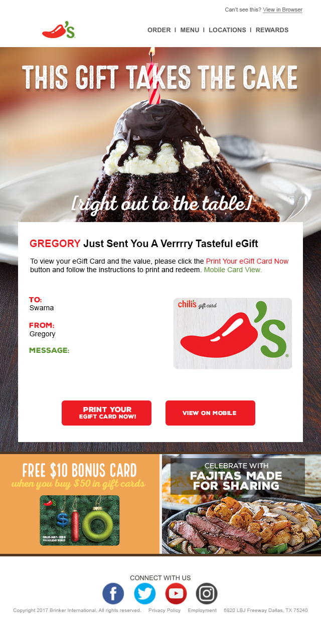 Chilis e-Gift Card Email Designs | Design Cantina